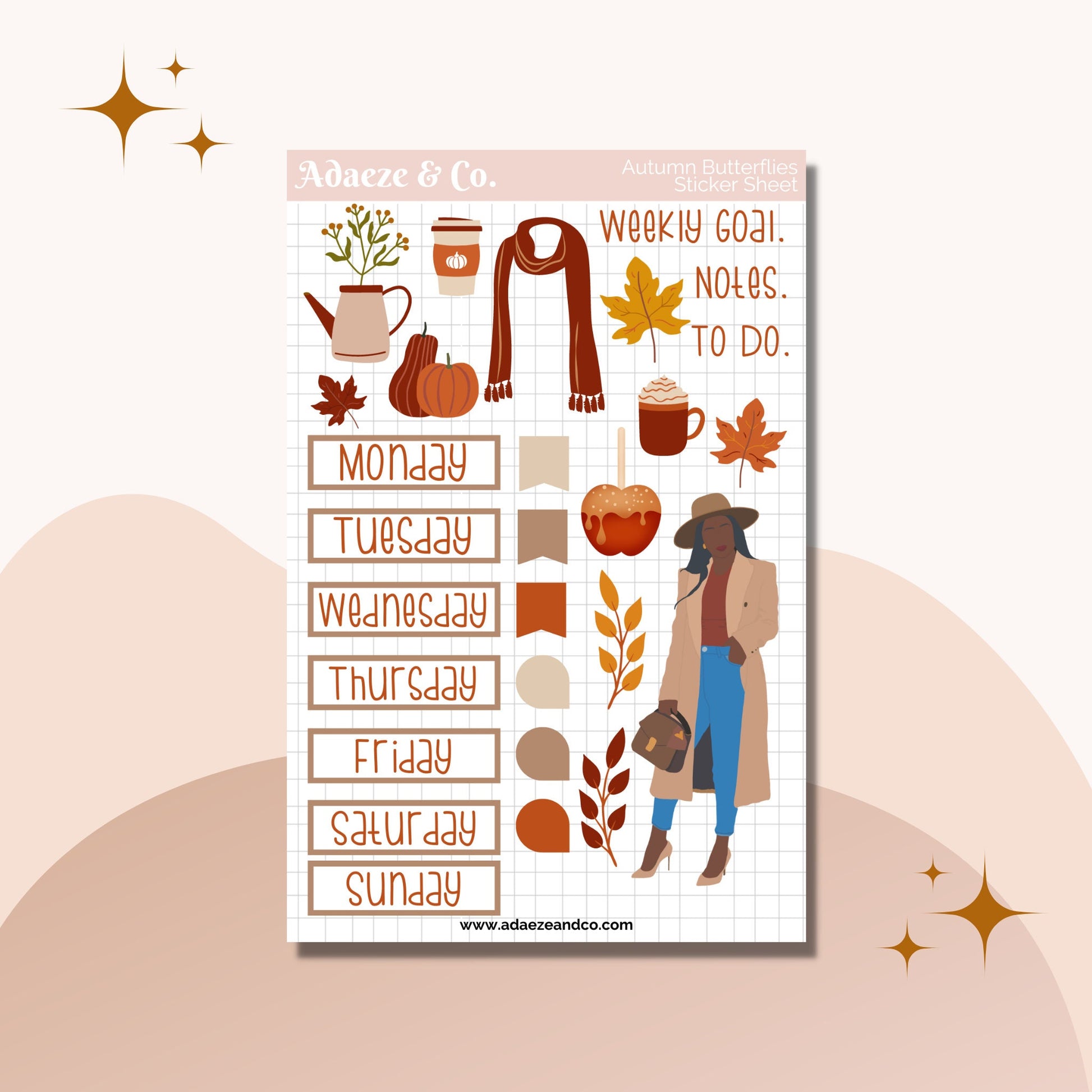 Fall Planner Sticker Kit, Autumn Mini Sticker Kit, Black Girl Planner Dolls, Black Girl Planner Stickers, Mini Sticker Kit, Autumn Stickers
