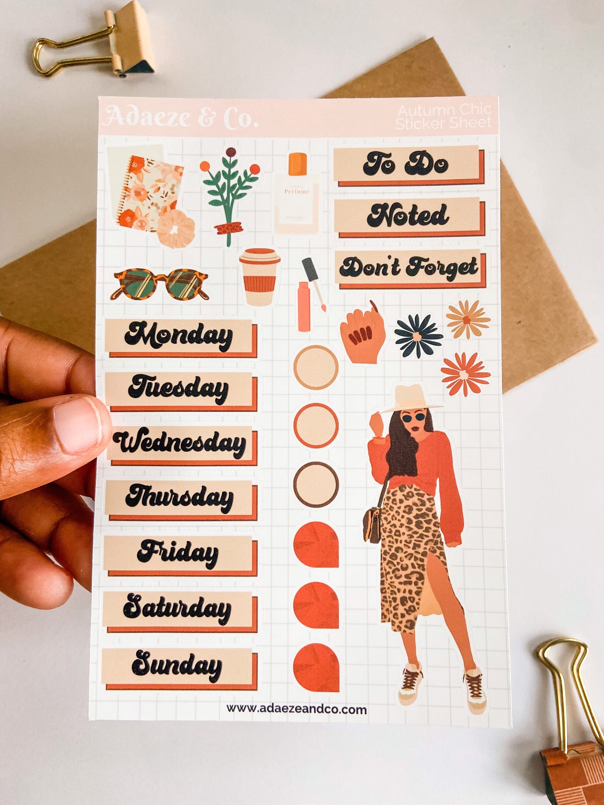 Chic Fall Planner Sticker Kit, Autumn Mini Sticker Kit, Black Girl Planner Dolls, Black Girl Planner Sticker, Mini Sticker Kit,Fall Stickers