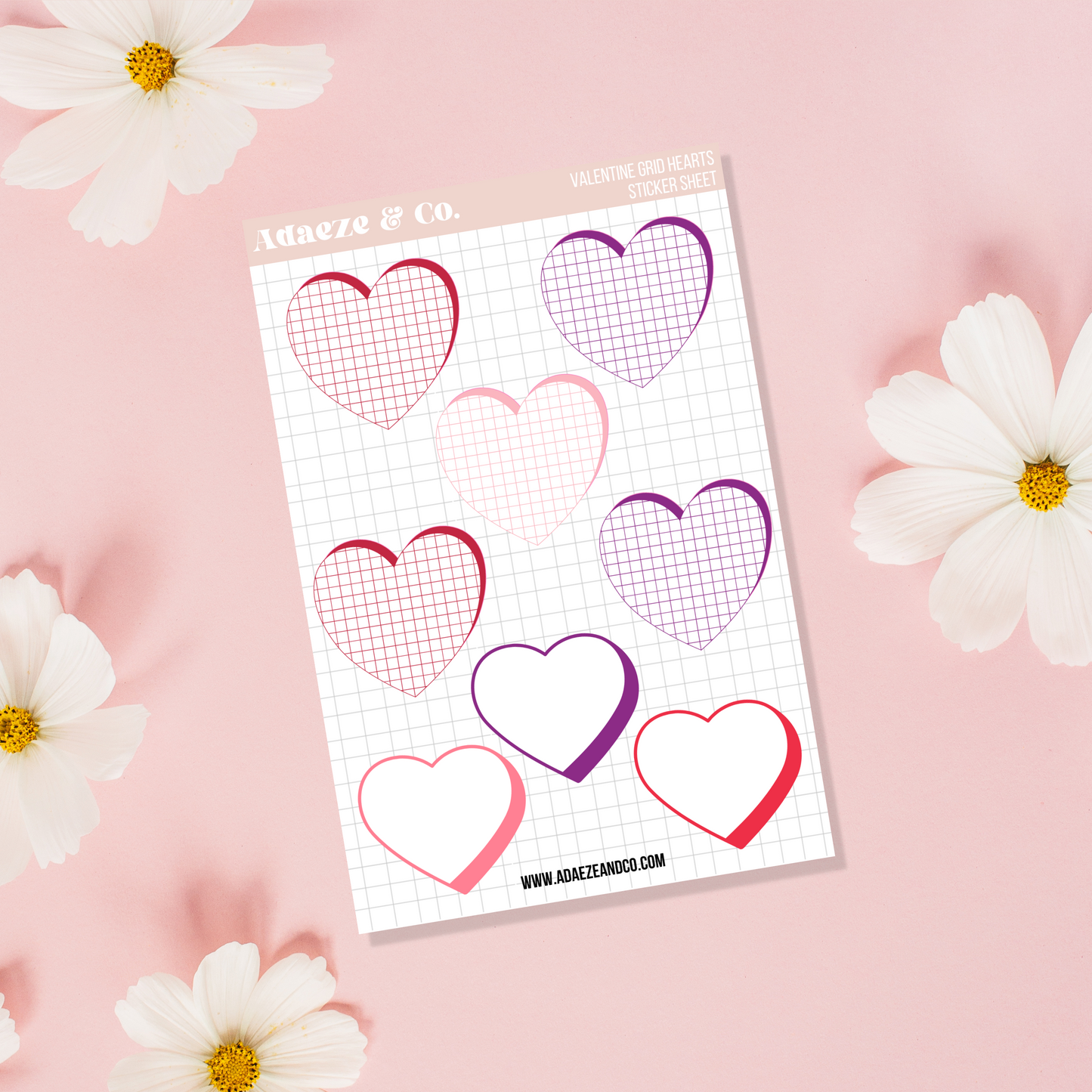 Valentine Grid Hearts - Functional Planner Sticker Sheet