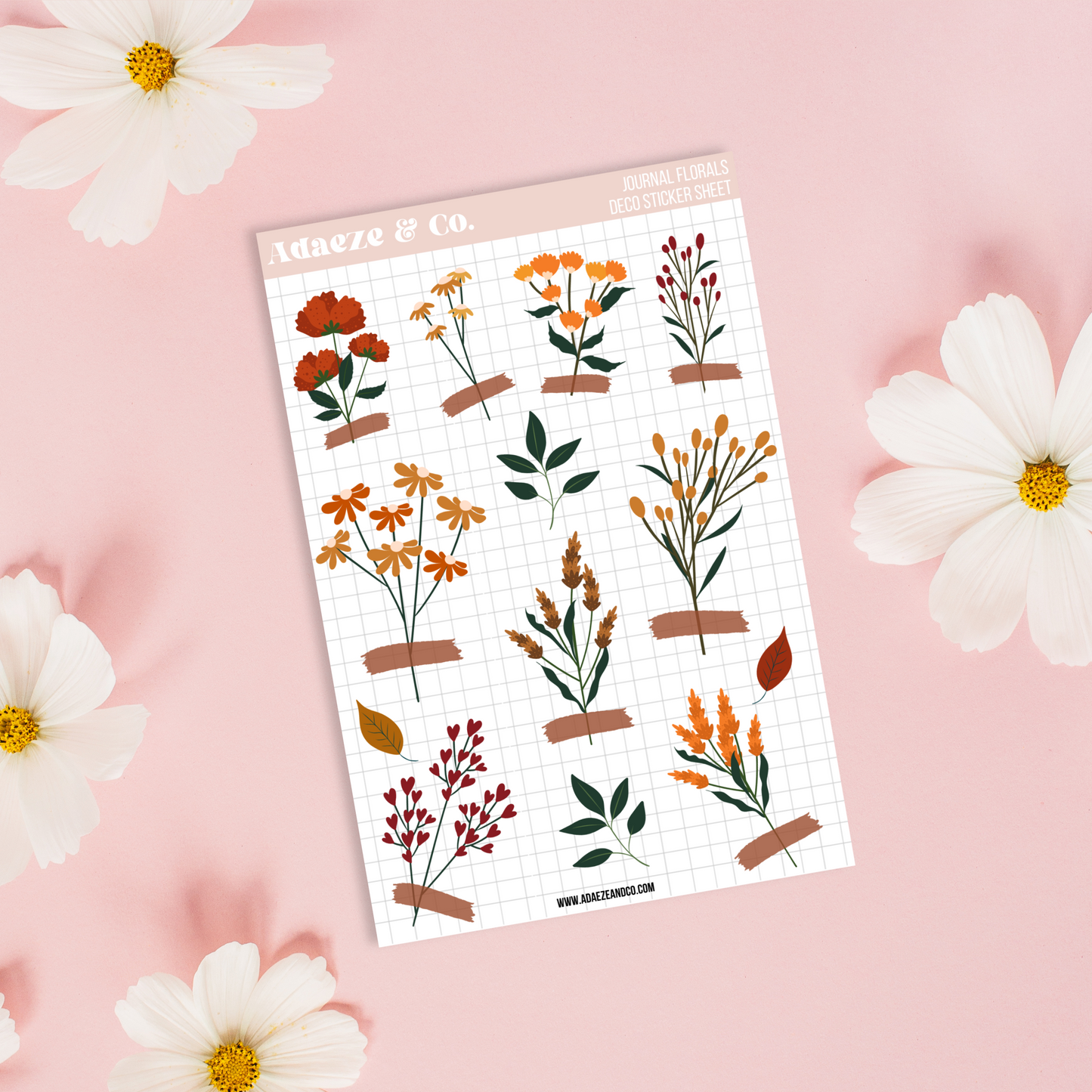 Journal Florals Deco Sticker Sheet (Transparent)