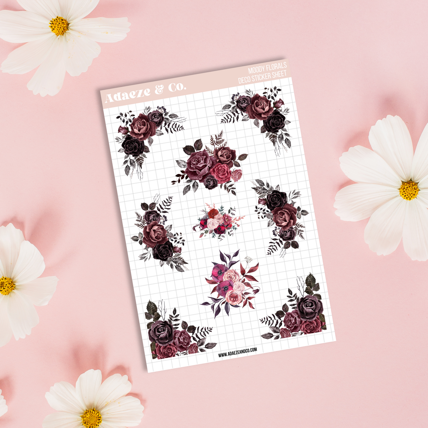 Moody Florals Deco Sticker Sheet (Transparent)