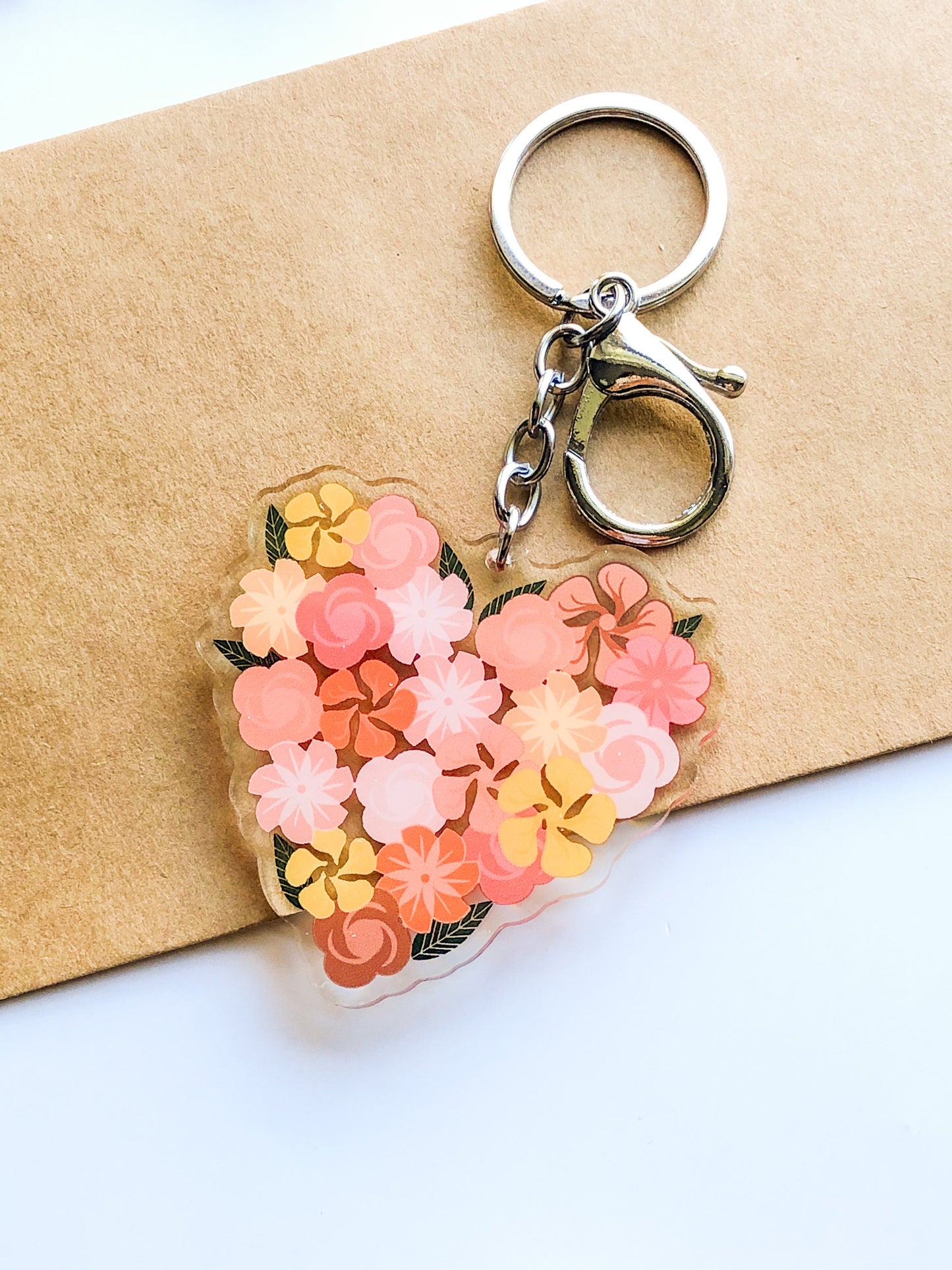 Floral Heart Keychain, Plant Lover Keychain, Botanical Keychain, Gardening Lover Gifts, Plant Lover Gifts, Floral Stickers, Acrylic Keychain