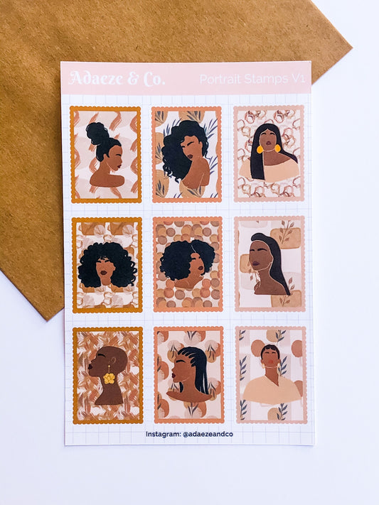Boho Portrait Stamps Sticker Sheet