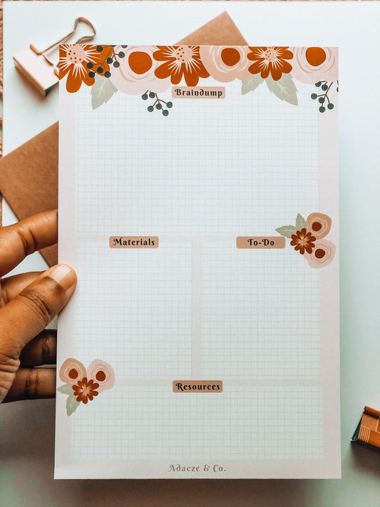 Floral Project Planner Notepad