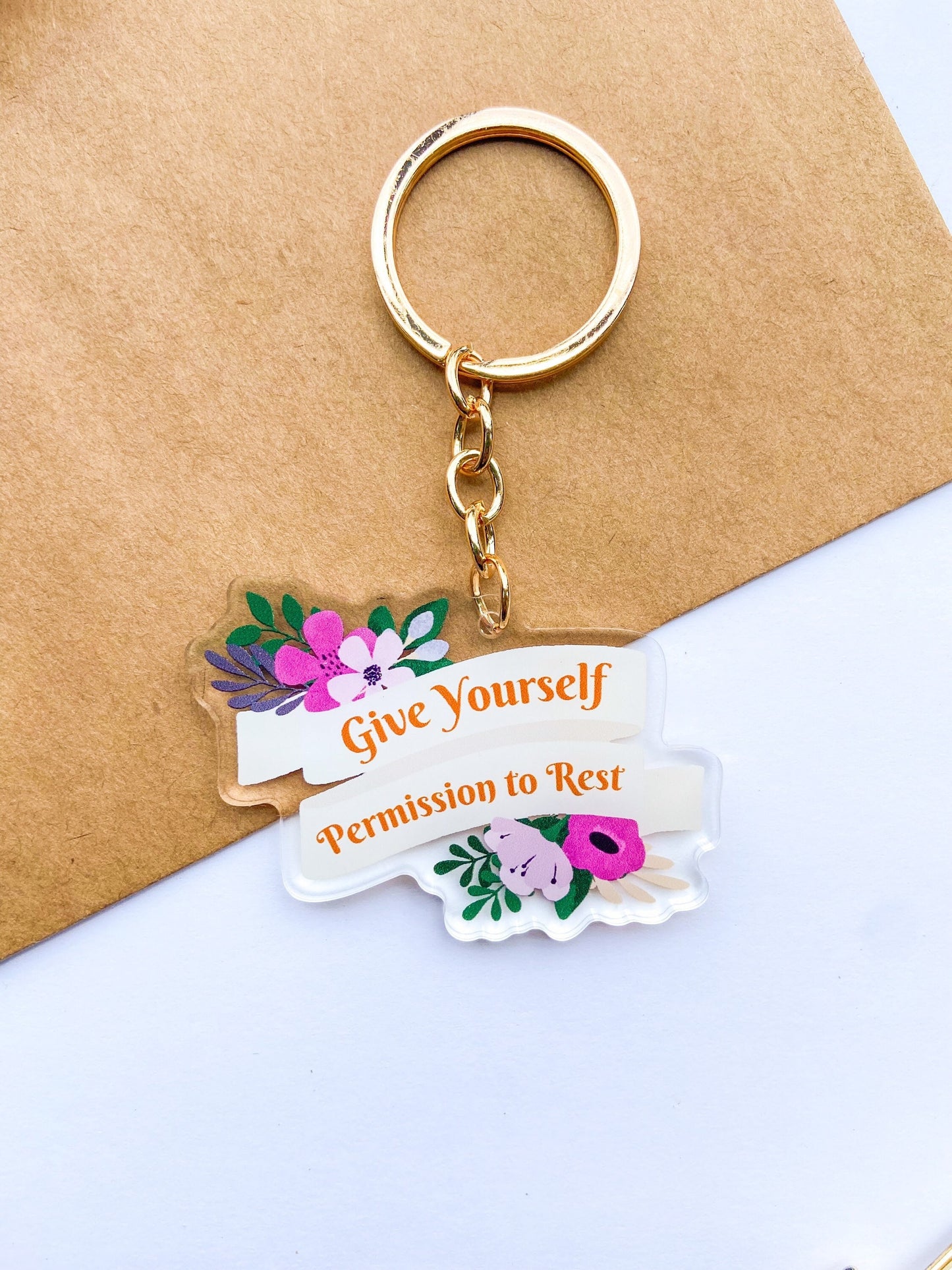 Mental Wellness Keychain, Permission To Rest Keychain, Mental Health Keychain, Floral Keychains, Self Love Keychain, Self Care Keychains
