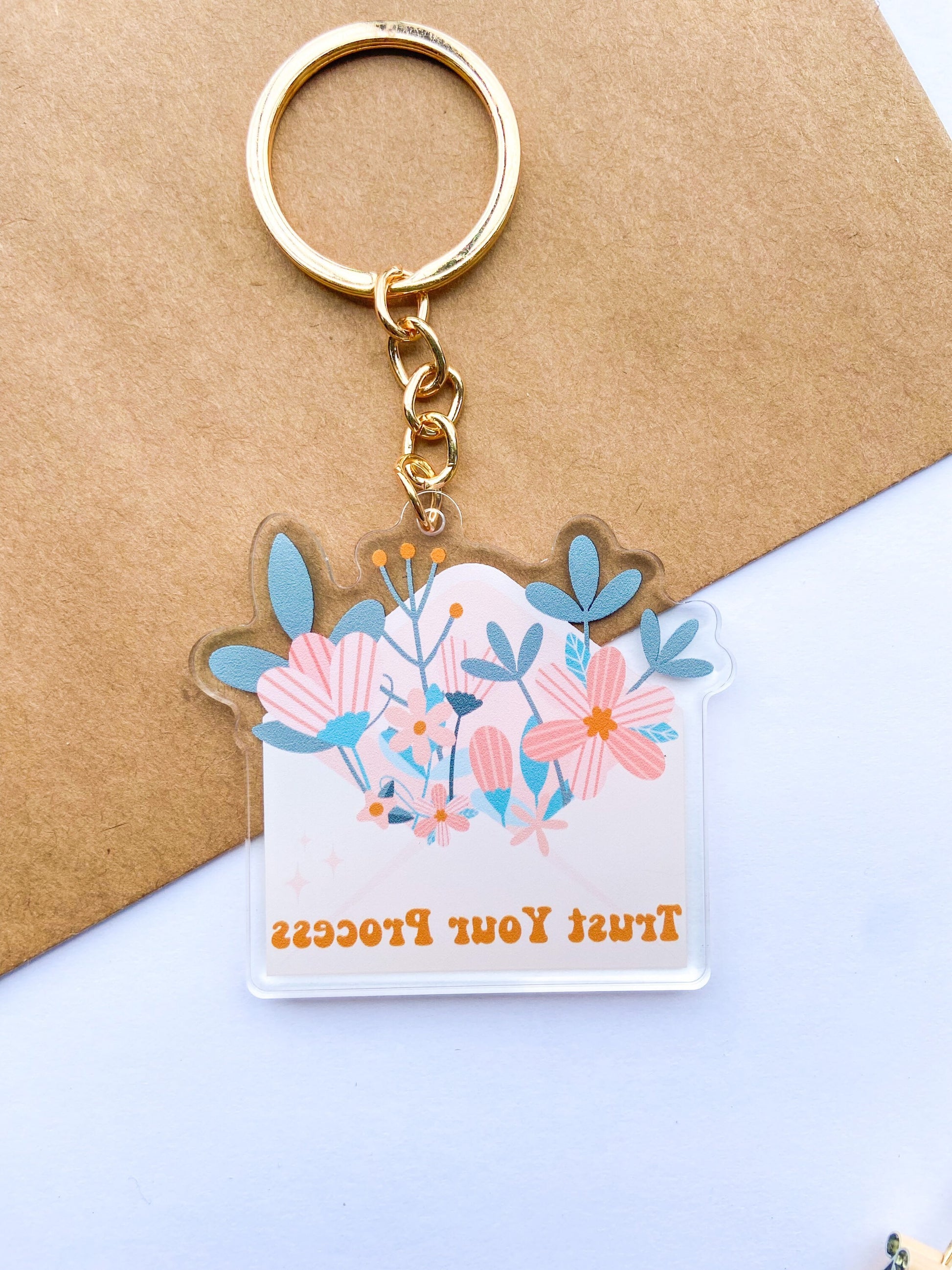 Floral Mental Health Keychain, Trust The Process Keychain, Floral Envelope Keychain, Botanical Keychain, Mental Health Keychain, Acrylic