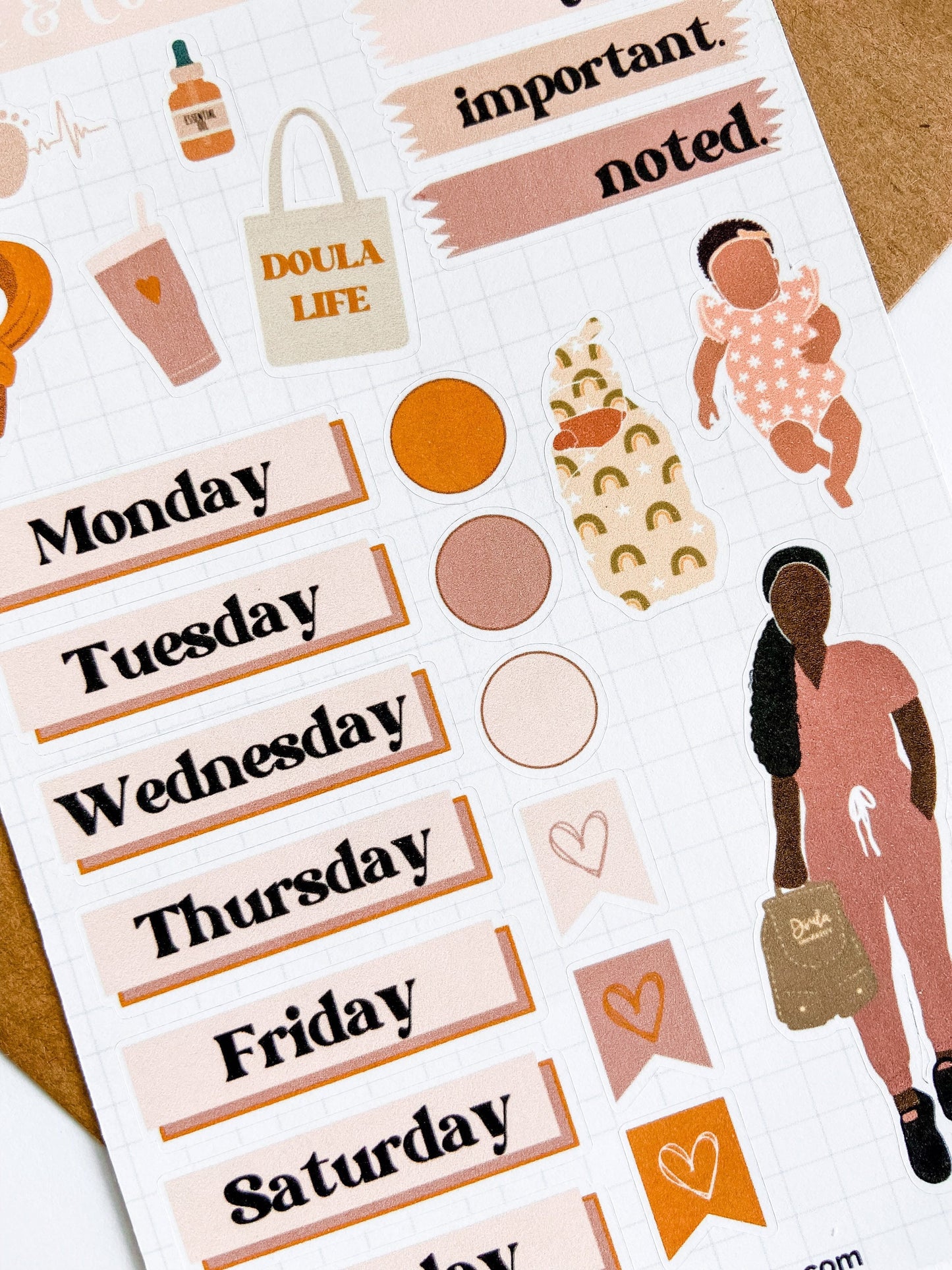 Doula Planner Stickers, Black Girl Planner Stickers, Planner Doll Stickers, Planner Sticker Kit, Black Girl Stickers, Doula Stickers