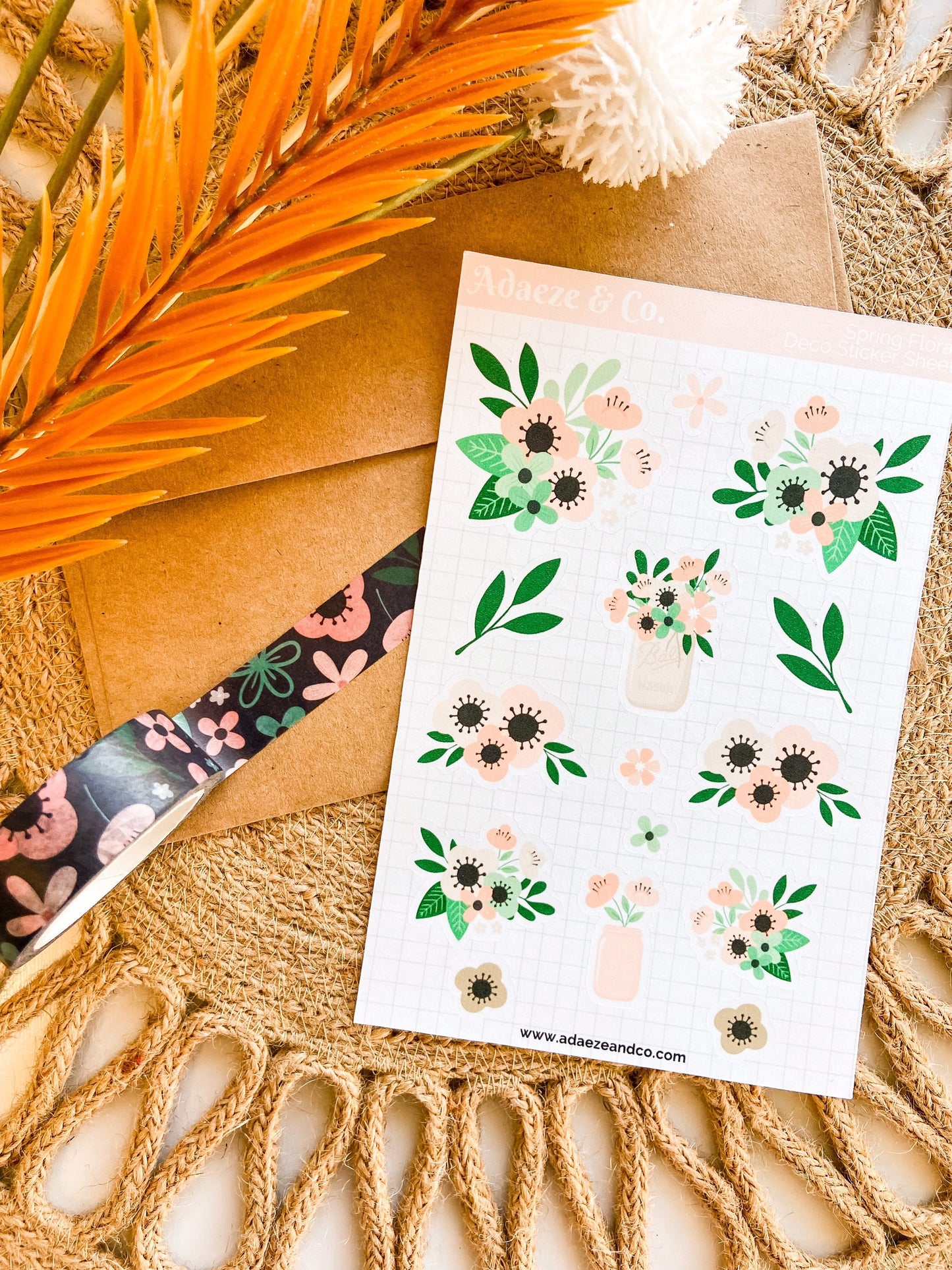 Floral Deco Stickers, Botanical Sticker Sheet, Bright Floral Stickers, Springtime Floral Stickers, Cute Planner Stickers, Black Girl Sticker
