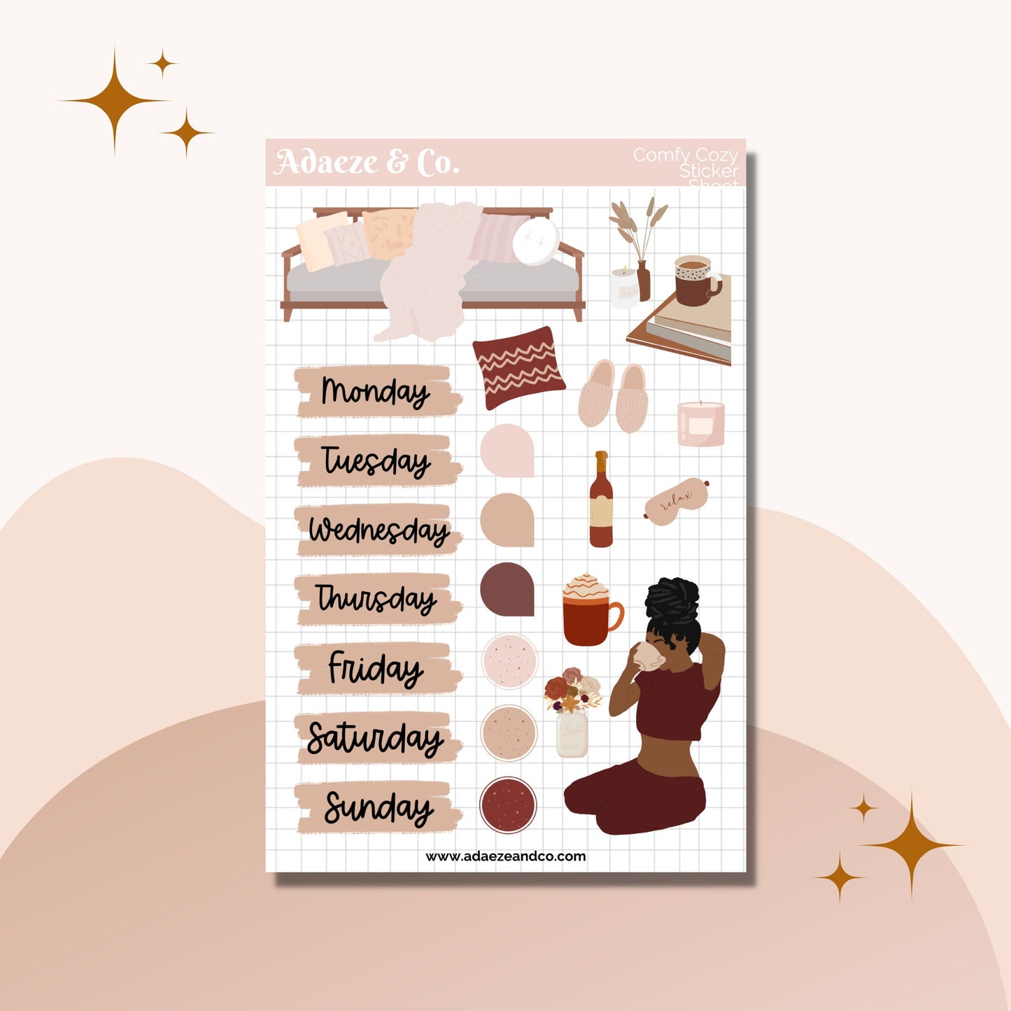 Comfy Cozy Sticker Kit, Autumn Mini Sticker Kit, Black Girl Planner Dolls, Black Girl Planner Sticker, Mini Sticker Kit, Fall Stickers