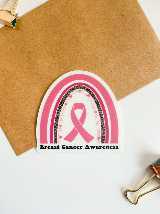 Breast Cancer Awareness Sticker, Leopard Print Breast Cancer Awareness Sticker, Breast Cancer Decals, Cute Rainbow Stickers, Animal Print