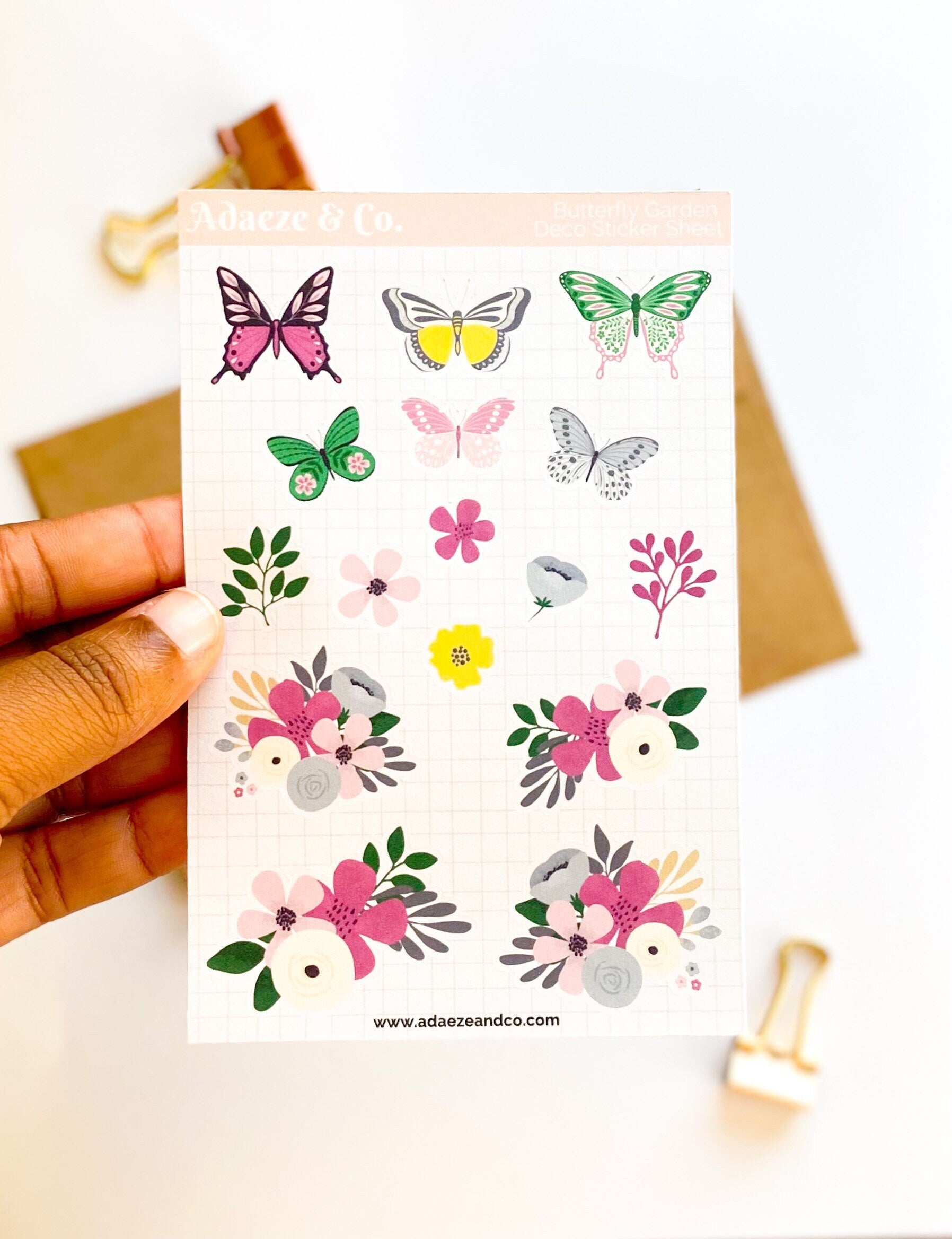 Butterfly Deco Stickers, Floral Planner Stickers, Botanical Sticker Sheet, Purple Floral Stickers, Cute Planner Stickers, Black Girl Sticker