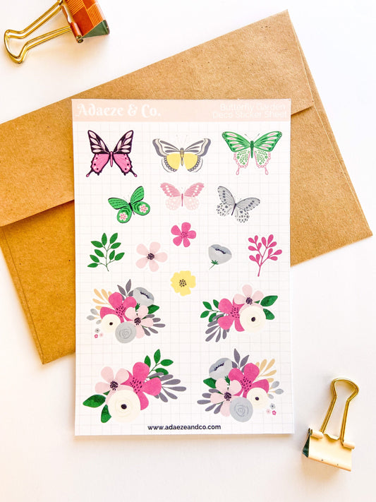 Butterfly Deco Stickers, Floral Planner Stickers, Botanical Sticker Sheet, Purple Floral Stickers, Cute Planner Stickers, Black Girl Sticker