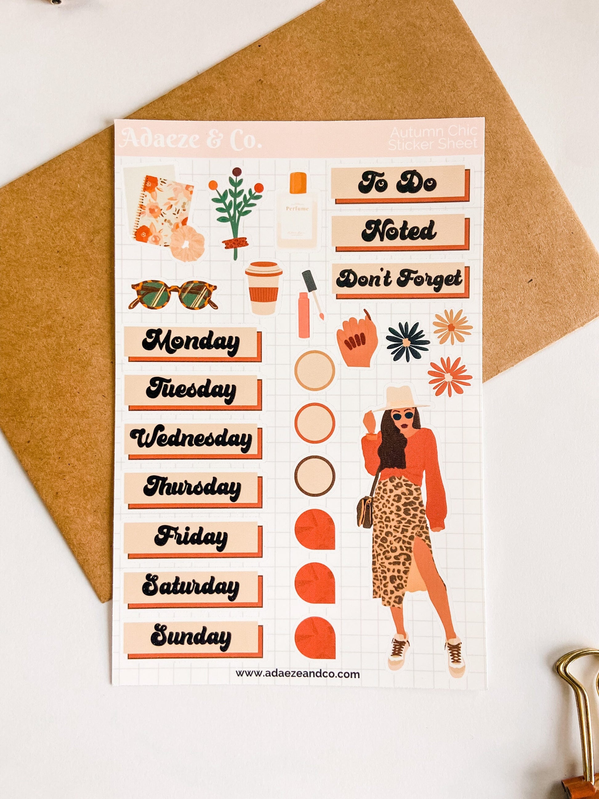 Chic Fall Planner Sticker Kit, Autumn Mini Sticker Kit, Black Girl Planner Dolls, Black Girl Planner Sticker, Mini Sticker Kit,Fall Stickers