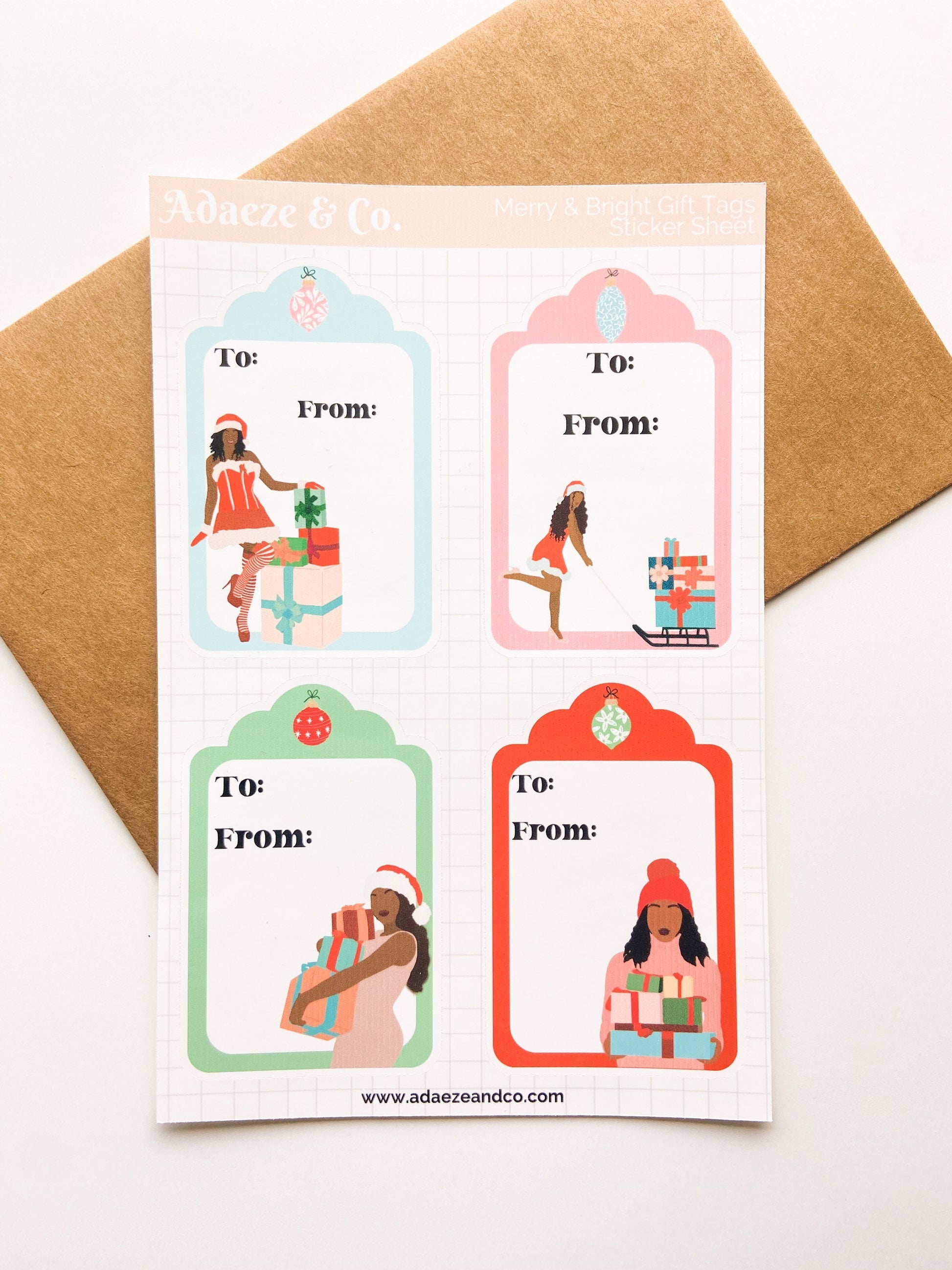Black Mrs. Claus Gift Tag Labels, Black Owned Stationery