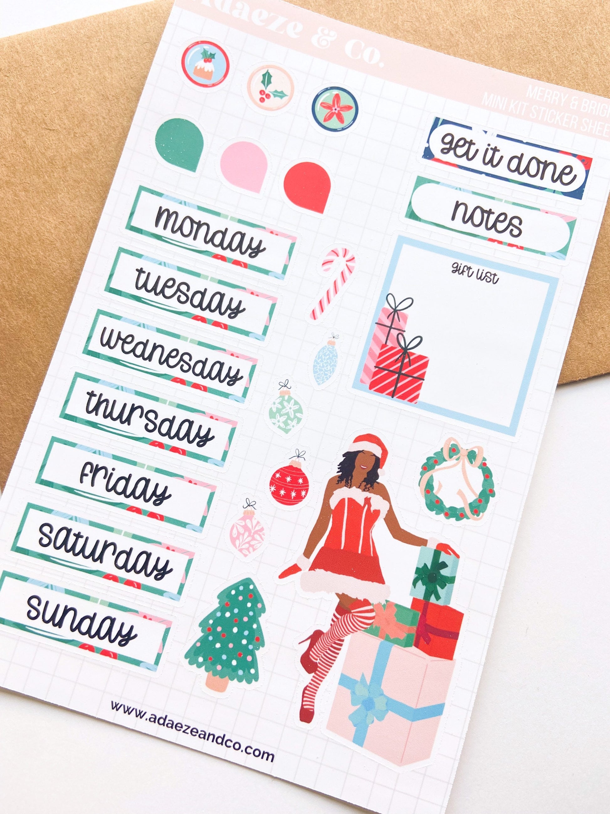 Christmas Planner Doll, Christmas Sticker Mini Kit, Holiday Deco Sticker Sheet, Black Girl Planner Stickers, Black Girl Stickers, Stickers